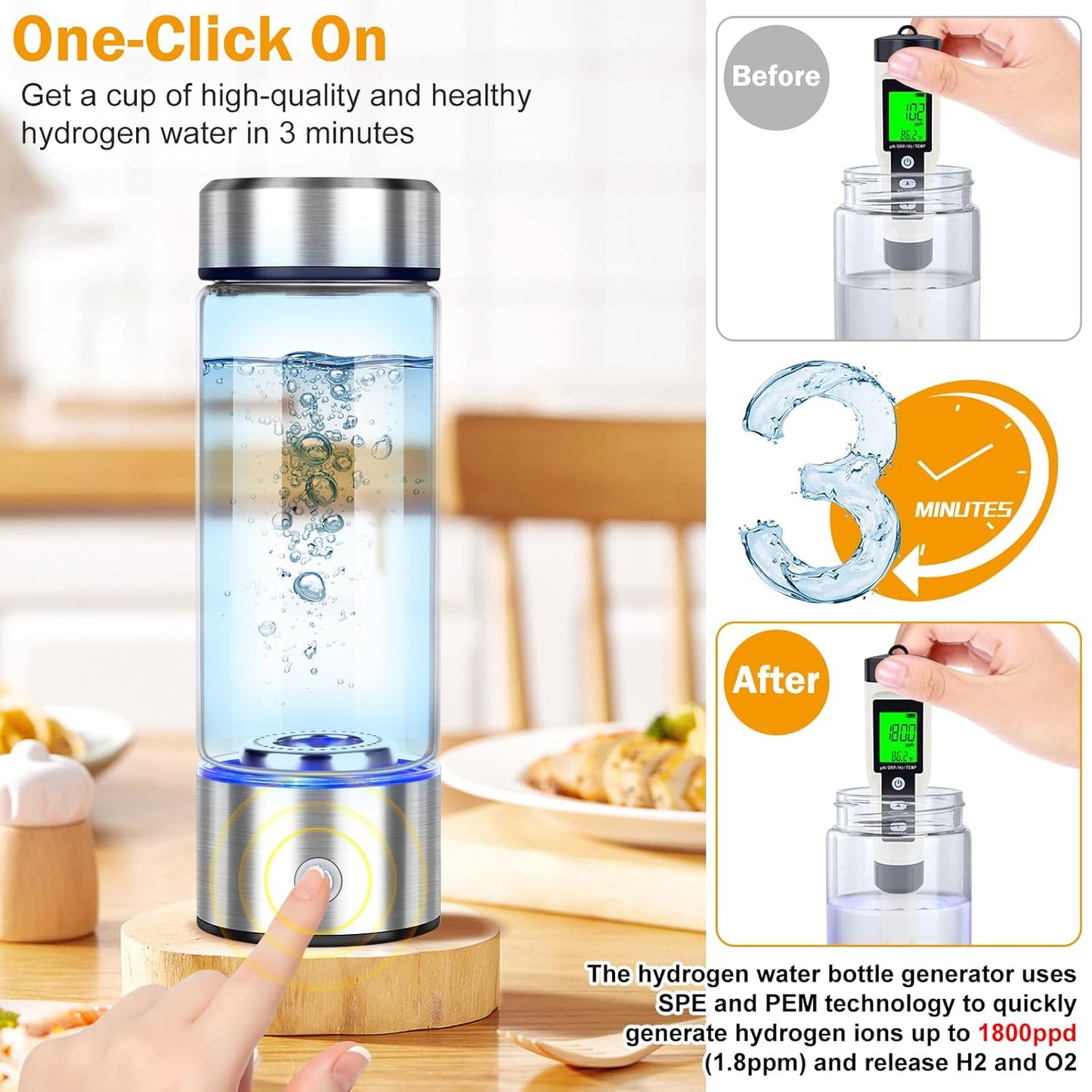 Botella de agua de hidrógeno, generador de agua de hidrógeno con tecnología avanzada