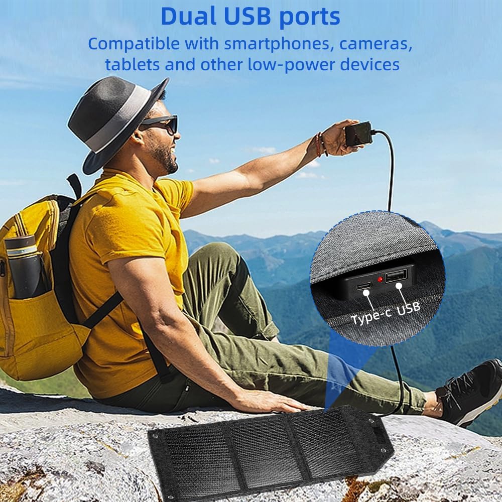 TalentCell Cargador de panel solar plegable de 21 W con salida USB de 18 V CC y 5 V para cargar todo tipo de baterías recargables