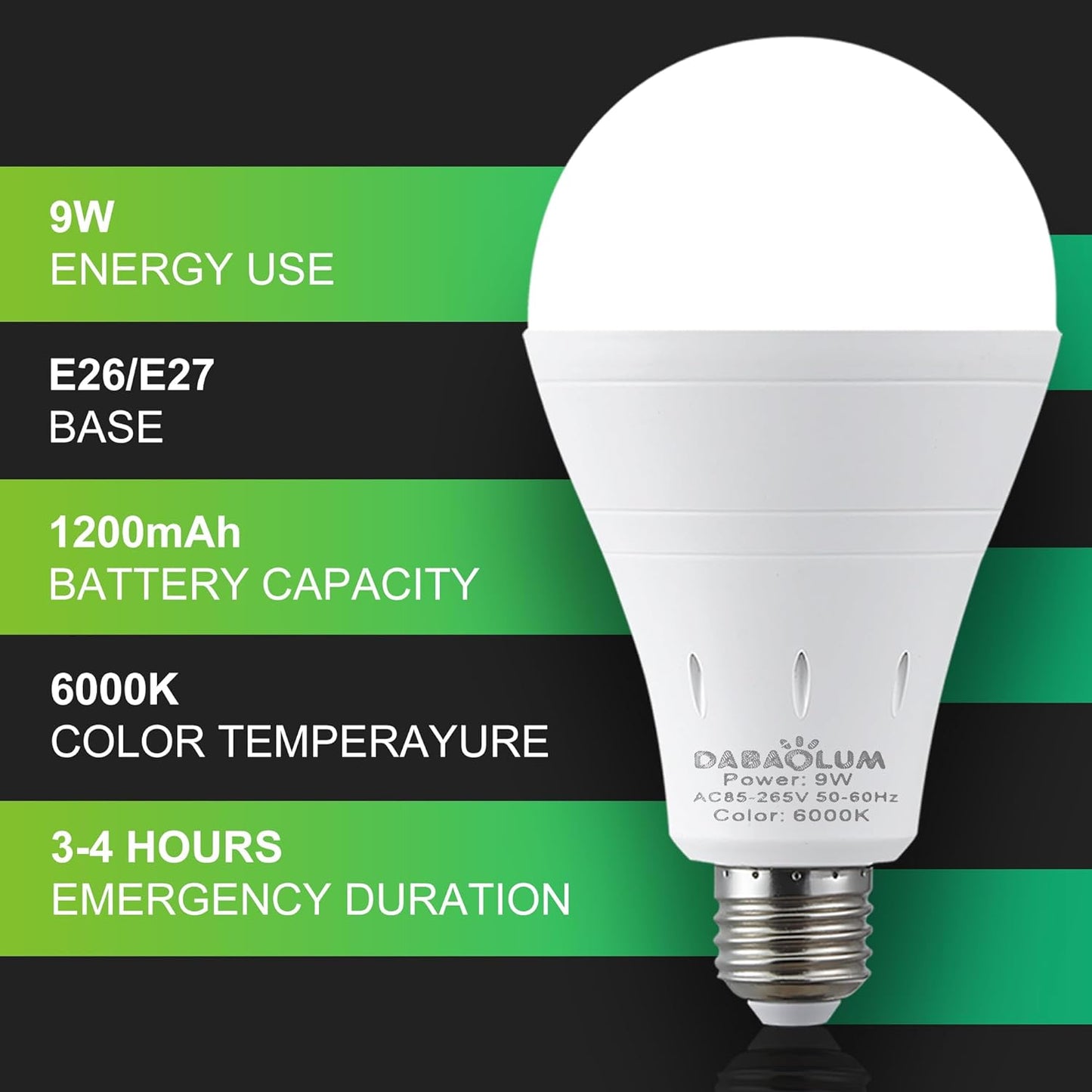 1 Bombilla de Emergencia Recargables, Bombilla LED Alimentada por Batería, de 9 W