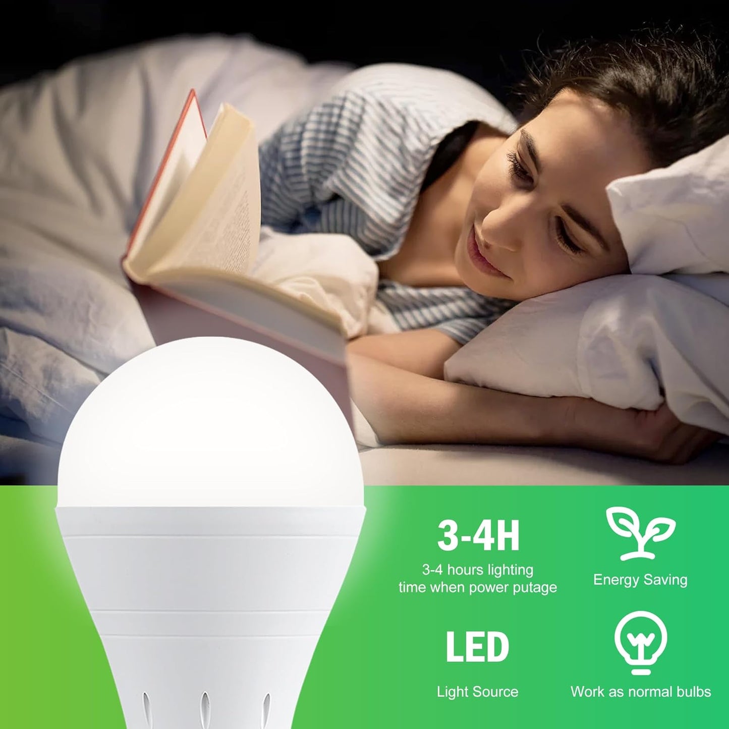 1 Bombilla de Emergencia Recargables, Bombilla LED Alimentada por Batería, de 9 W