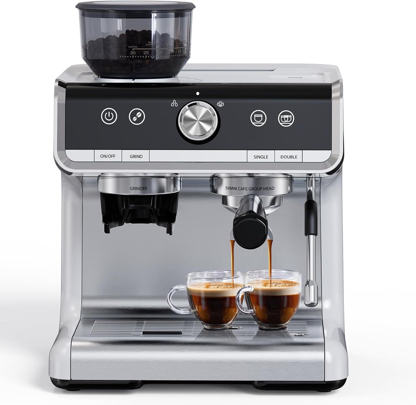 Máquina de Café de 20 Bares de Presión, Cafetera de Café Espresso de Acero Inoxidable, Capuchino y Macchiato con Espumador de Leche Tanque de Agua de 2.8 l, Kit de Barista de Máquina de Café Expreso