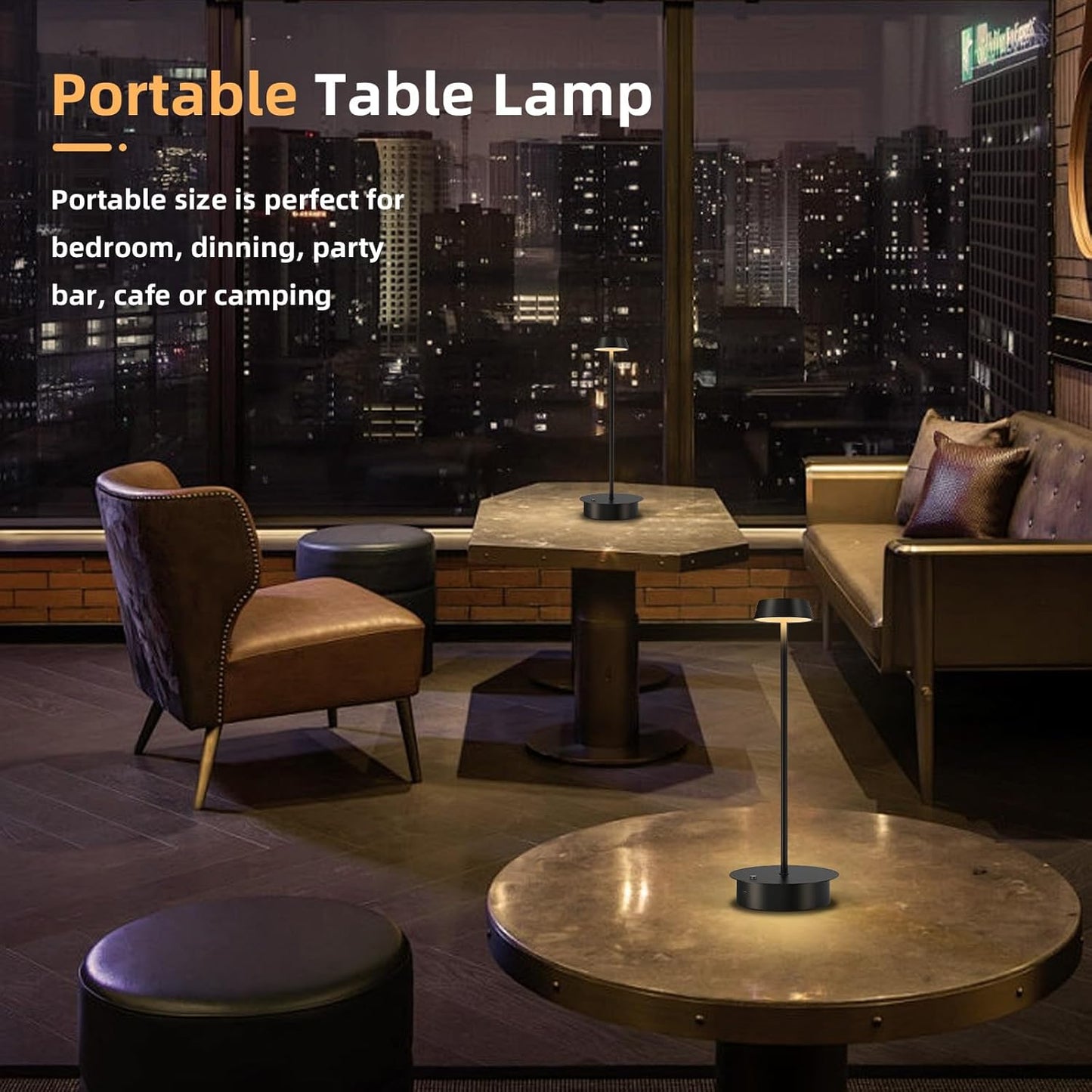 Paquete de 2 lámparas de mesa LED recargables: lámpara de mesa inalámbrica con control táctil