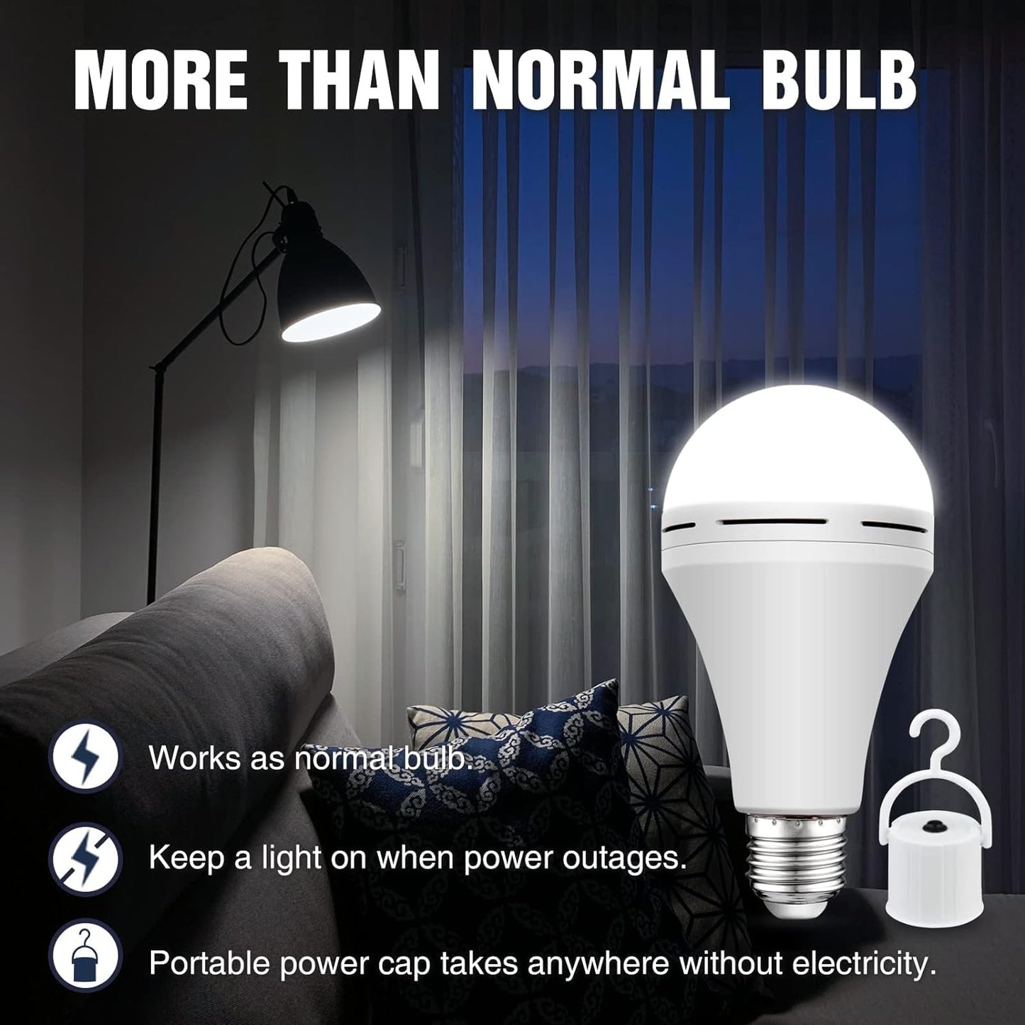 1 Bombilla de Emergencia Recargables, Bombilla LED Alimentada por Batería, de 15 W