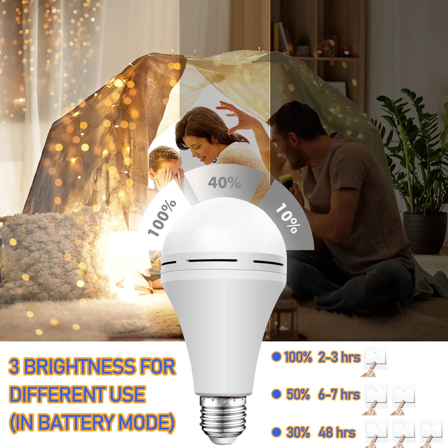 1 Bombilla de Emergencia Recargables, Bombilla LED Alimentada por Batería, de 15 W