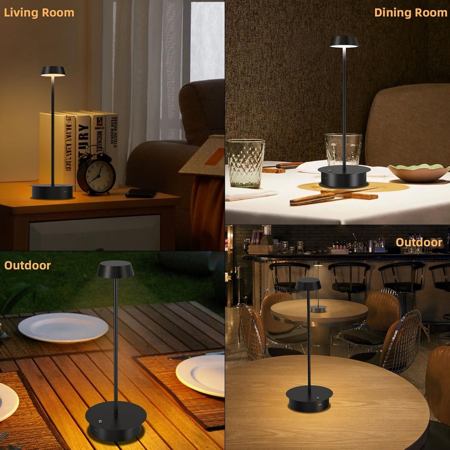 Paquete de 2 lámparas de mesa LED recargables: lámpara de mesa inalámbrica con control táctil