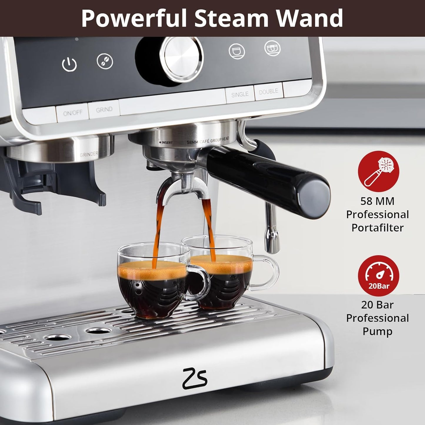 Máquina de Café de 20 Bares de Presión, Cafetera de Café Espresso de Acero Inoxidable, Capuchino y Macchiato con Espumador de Leche Tanque de Agua de 2.8 l, Kit de Barista de Máquina de Café Expreso