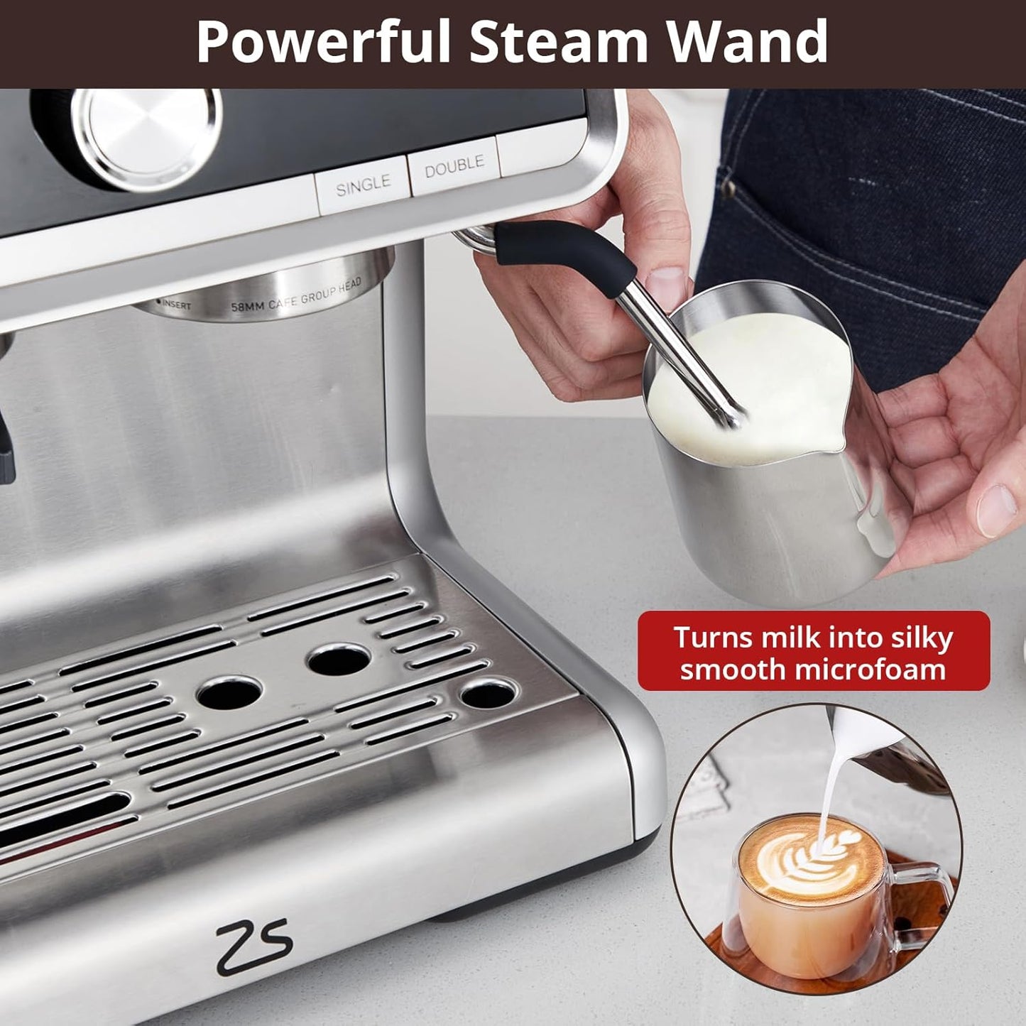 Máquina de Café de 20 Bares de Presión, Cafetera de Café Espresso de Acero Inoxidable, Capuchino y Macchiato con Espumador de Leche Tanque de Agua de 2.8 l, Kit de Barista de Máquina de Café Expreso