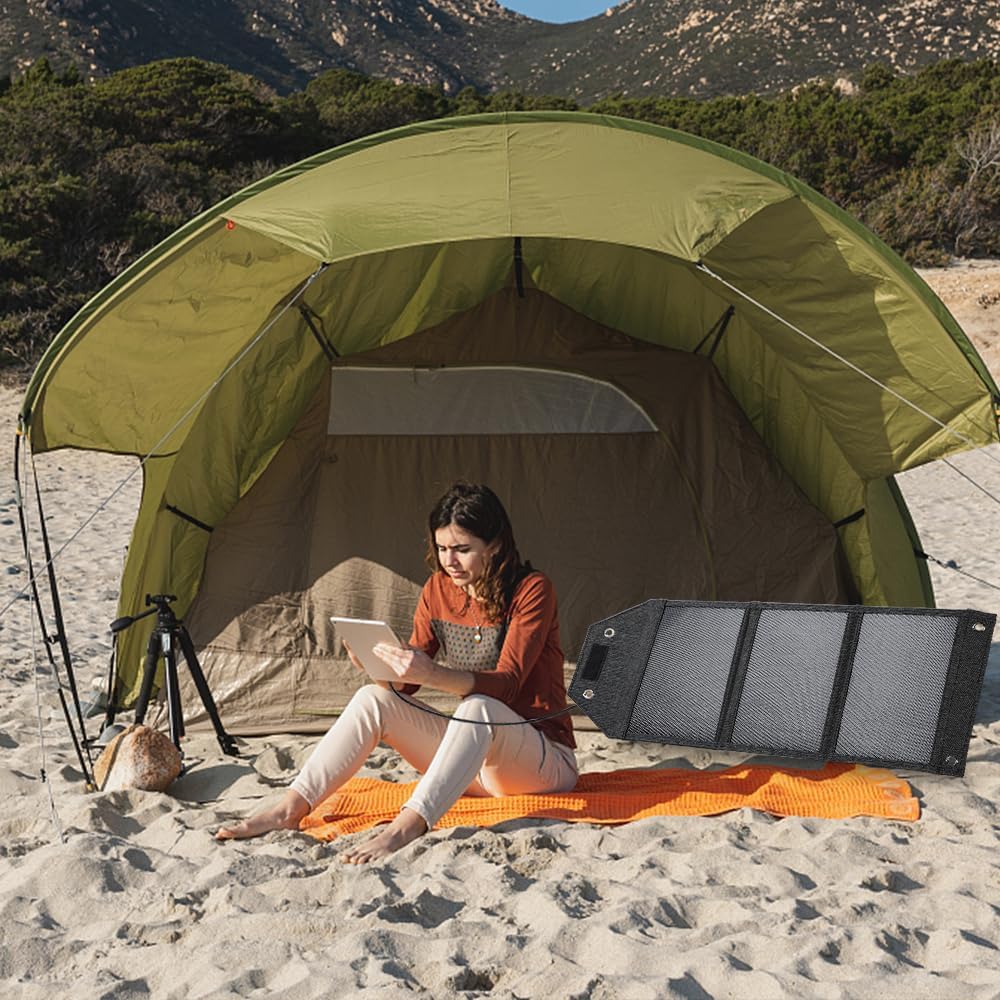 TalentCell Cargador de panel solar plegable de 21 W con salida USB de 18 V CC y 5 V para cargar todo tipo de baterías recargables