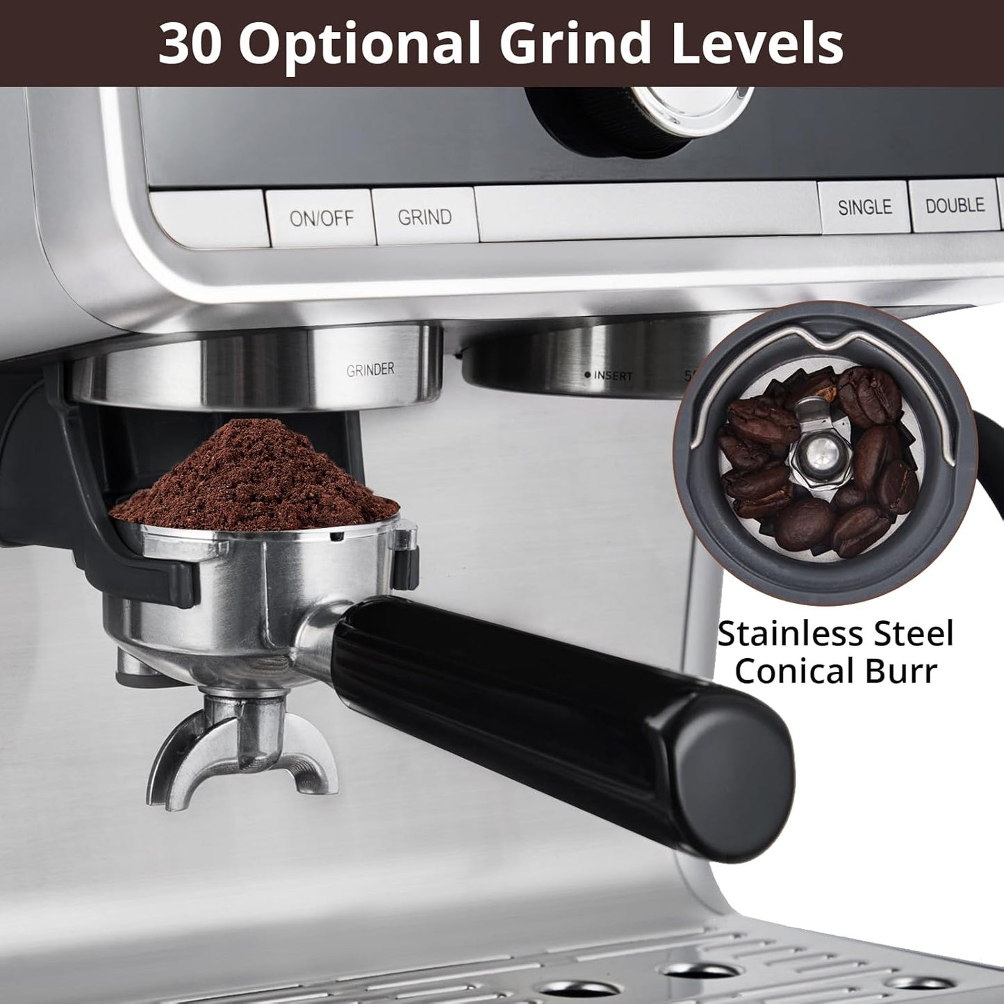 Máquina de Café de 20 Bares de Presión, Cafetera de Café Espresso de Acero Inoxidable, Capuchino y Macchiato con Espumador de Leche Tanque de Agua de 2.8 l, Kit de Barista de Máquina de Café Expreso