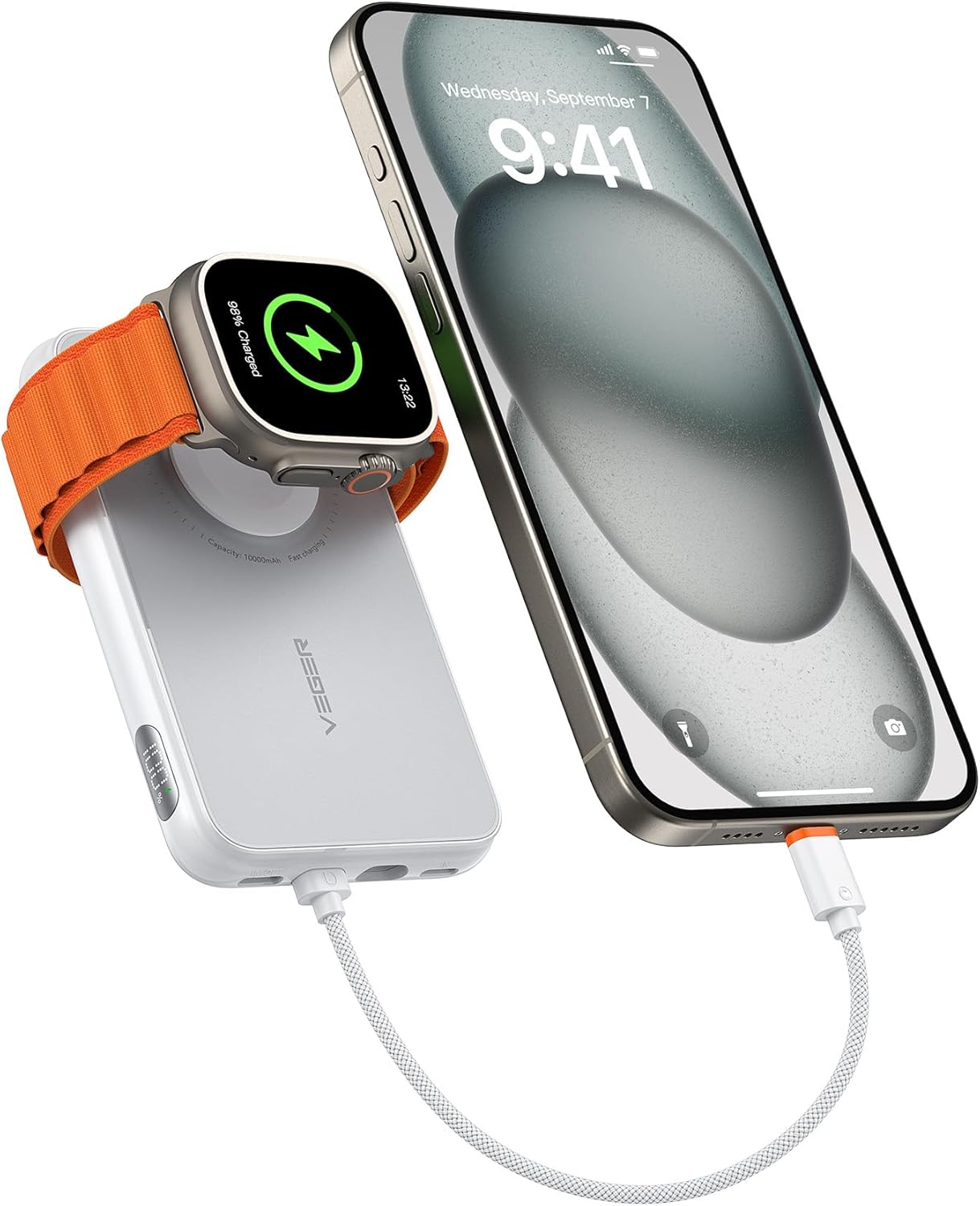 Veger Cargador Portátil Cable Integrado iPhone 15/14/13 Pro Max, Samsung