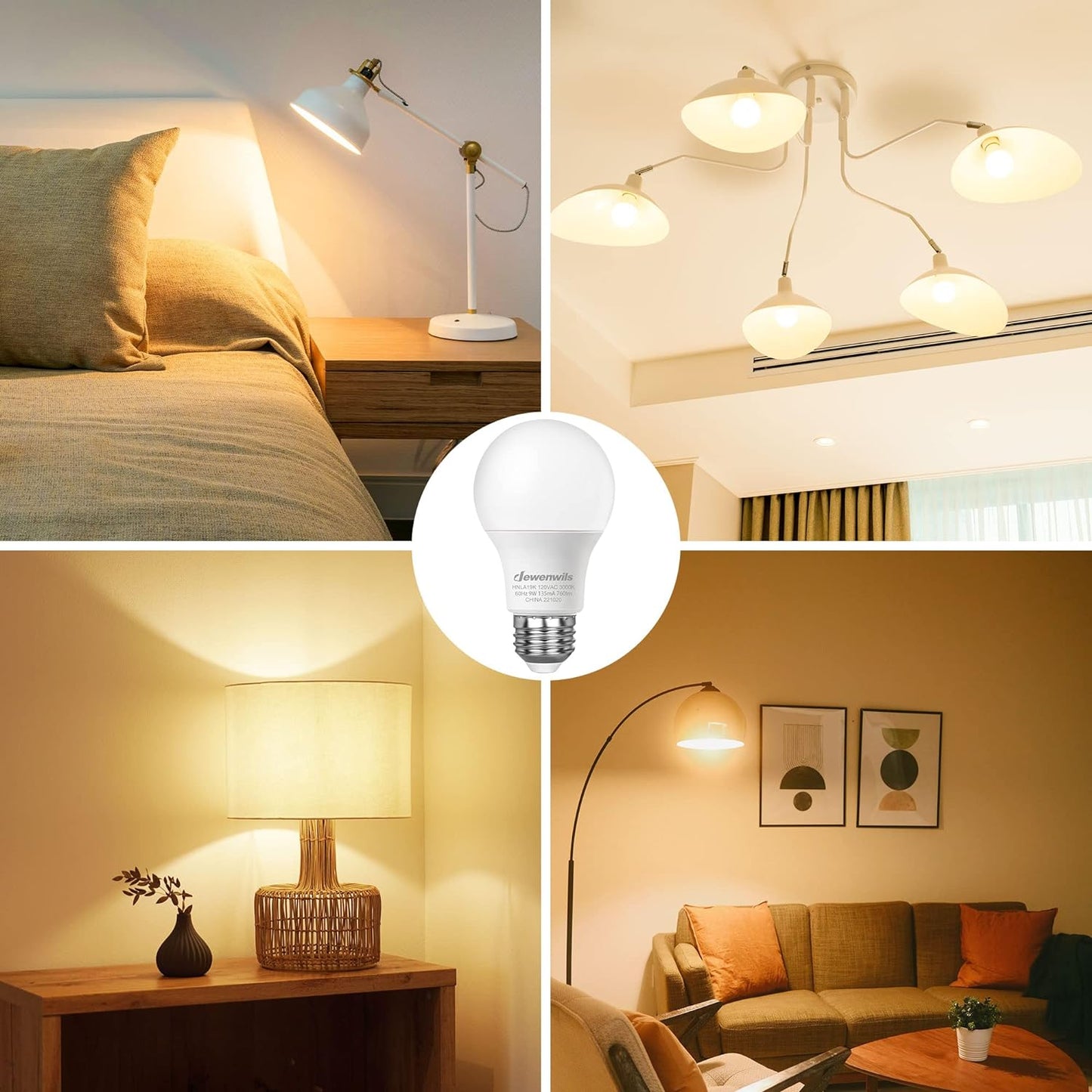 6 Bombillas LED Luz Cálida de Emergencia Recargables de 9 W, Luz de Emergencia de Reserva de Batería de 1200 mAh, Bombilla Para Cortes de Energía.