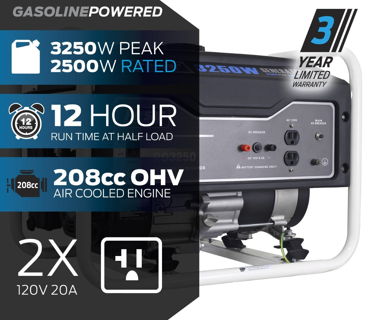 Generador Portátil de 3250 Vatios Pico Modelo: PG3250