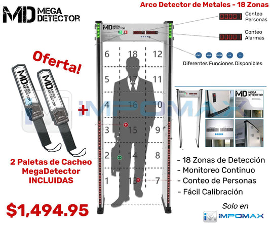 Arco MegaDetector Detector de Metales de Paso de Alta Sensibilidad de 6/12/18 Zonas, Puerta de Paso