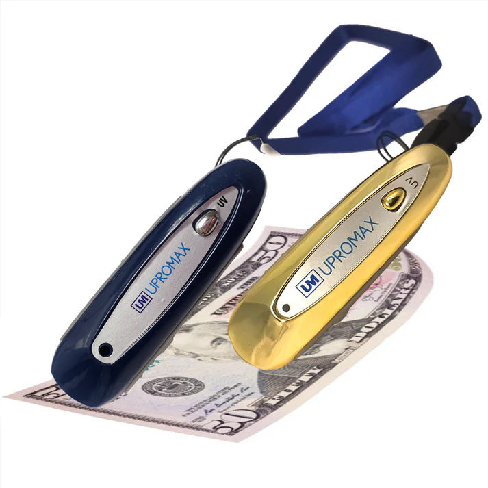 UproMax Detector de dinero portátil Upromax 2 en 1, minidetector de billetes falsos, comprobador de billetes, luz ultravioleta magnética, para dólares, euros