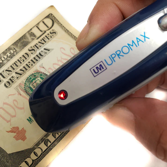 UproMax Detector de dinero portátil Upromax 2 en 1, minidetector de billetes falsos, comprobador de billetes, luz ultravioleta magnética, para dólares, euros