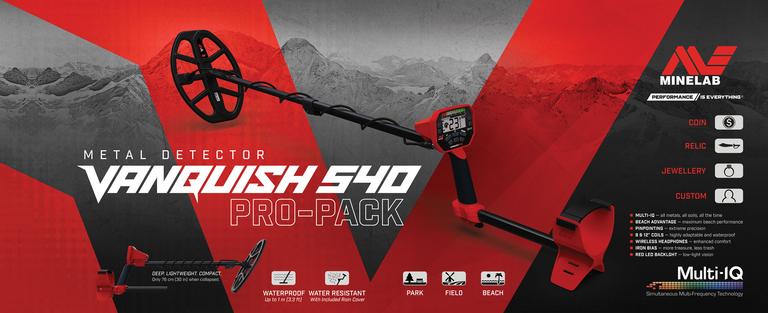 VANQUISH 540  PRO PACK MINELAB - DETECTOR DE METALES CON BOBINA V12 Y AURICULARES CABLEADOS