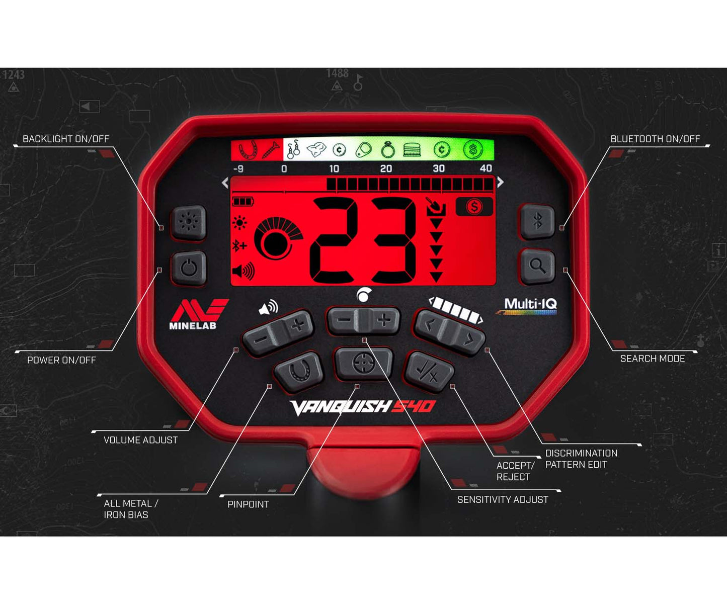 VANQUISH 540 PREMIUM PACK MINELAB - DETECTOR DE METALES CON BOBINA V12 Y AURICULARES CABLEADOS