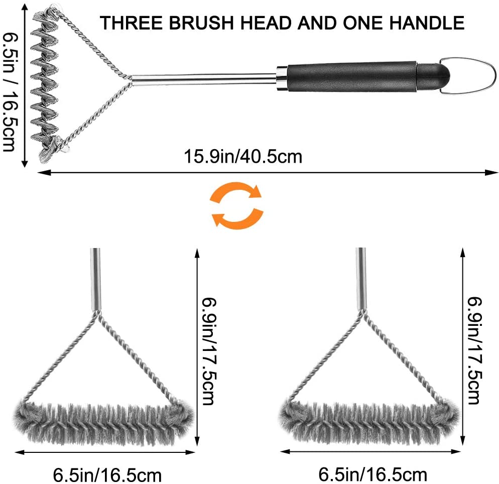 Grilljoy - Juego de 4 cepillos para parrilla de 3 lados