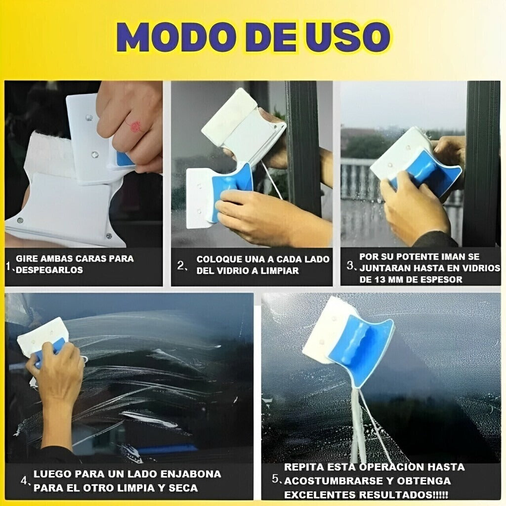 LIMPIA VIDRIO DOBLE MAGNETICO CON IMAN DE NEODIMIO PARA VIDRIOS DE 12mm