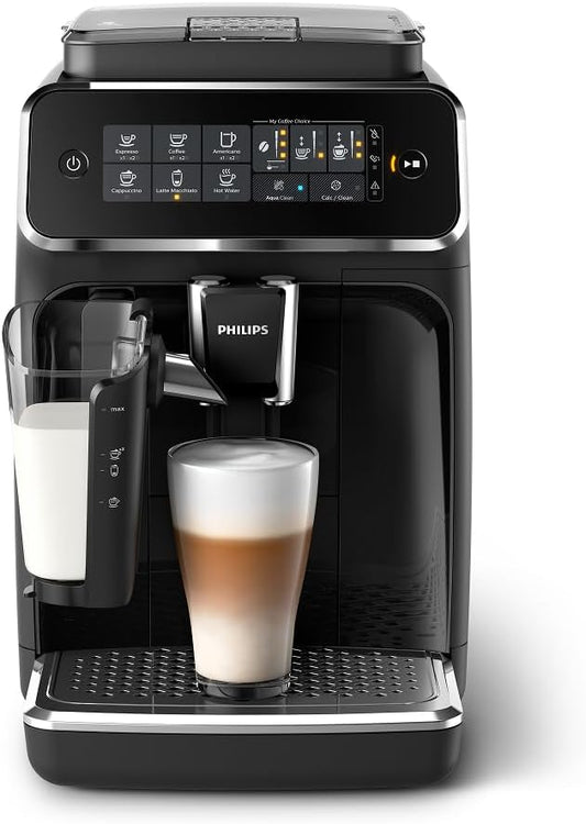 Philips Serie 3200 Máquina de café expreso totalmente automática, espumador de leche LatteGo, 5 variedades de café con molino.