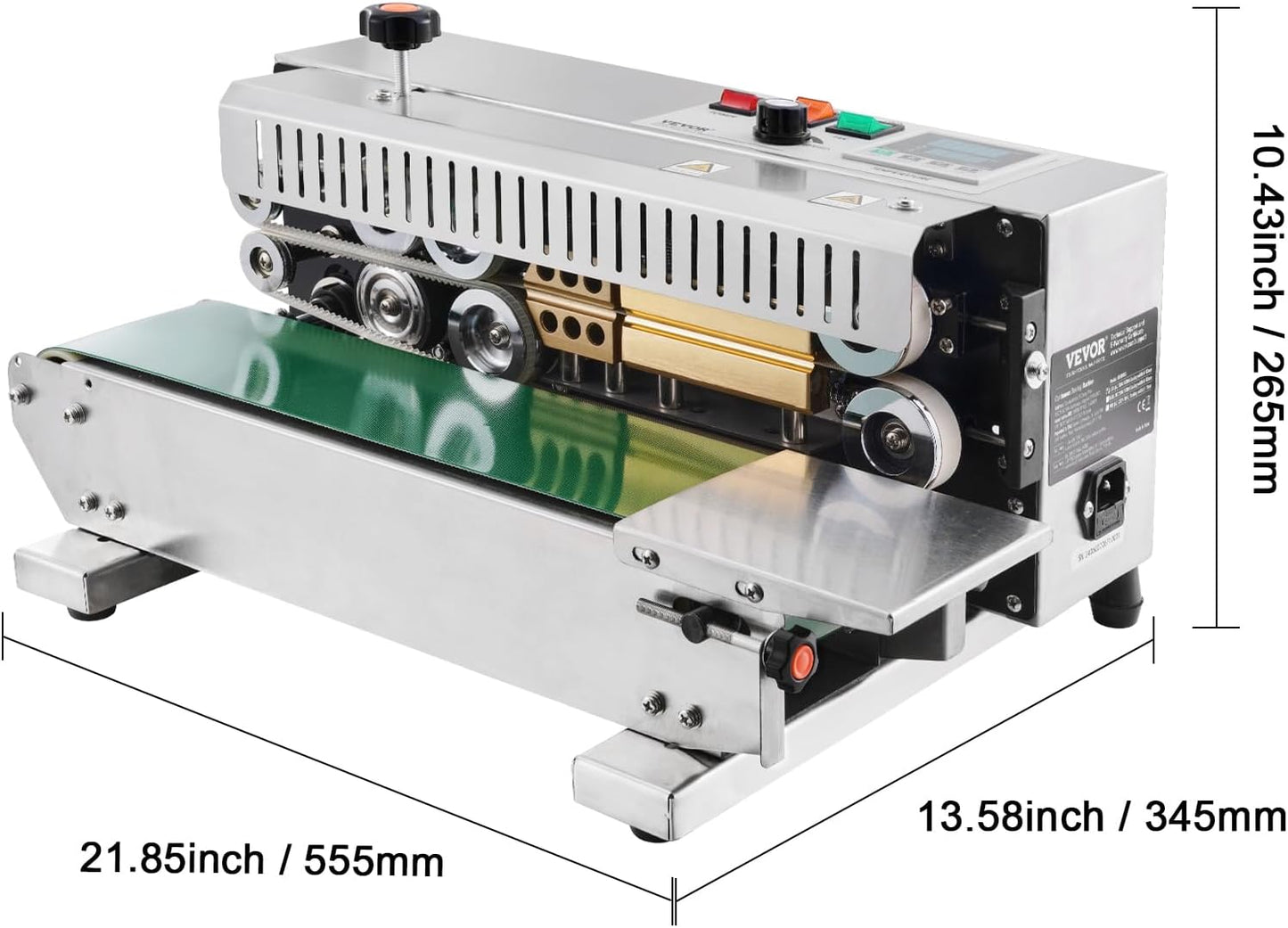 Máquina de sellado continuo de banda de bolsa, 0.61 - 1.19 cm de ancho de sellado, máquina selladora de banda horizontal con control digital de temperatura