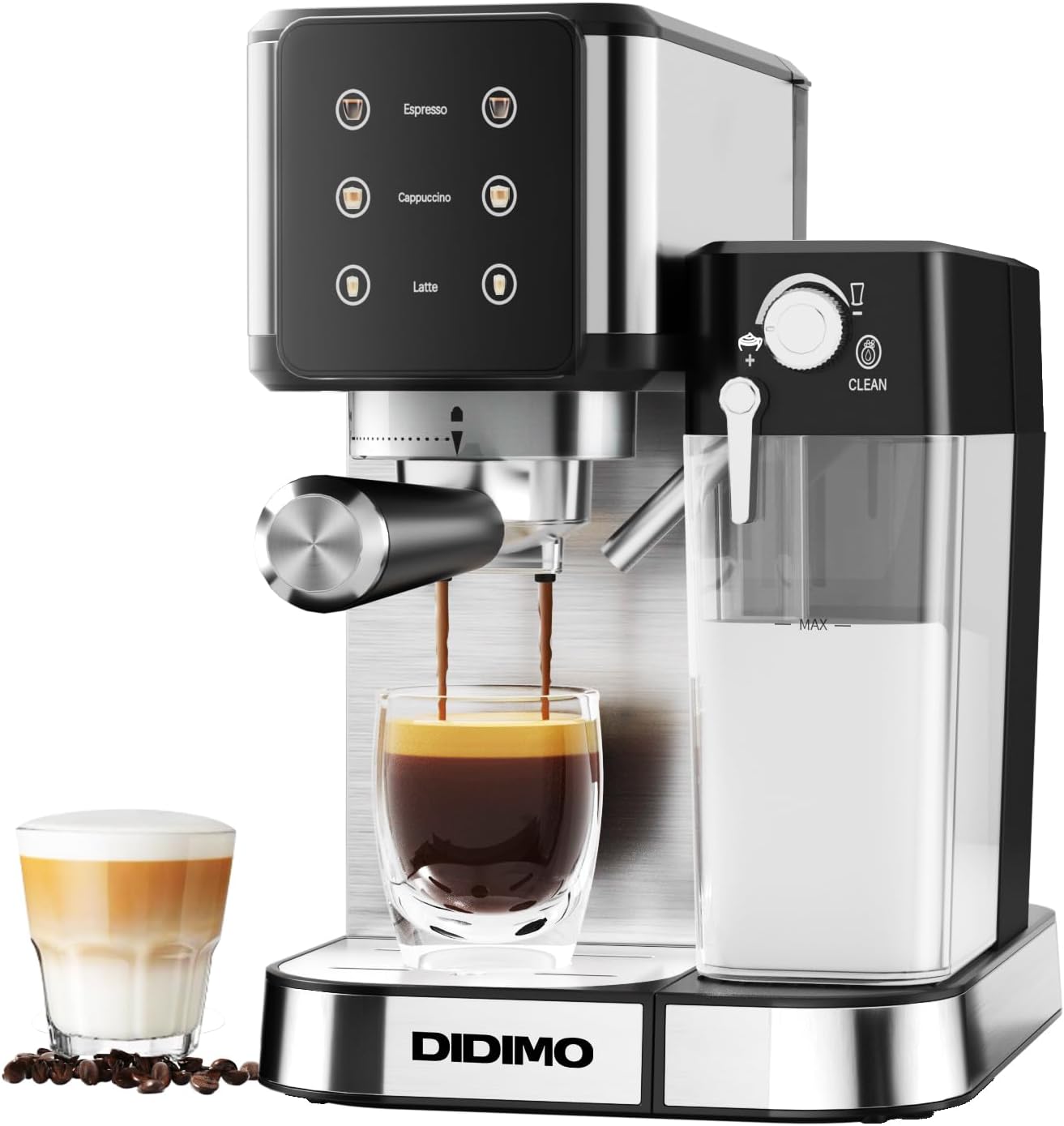 Máquina de café Didimo expreso, capuchino, latte con bomba de 20 bares y espumador de leche.
