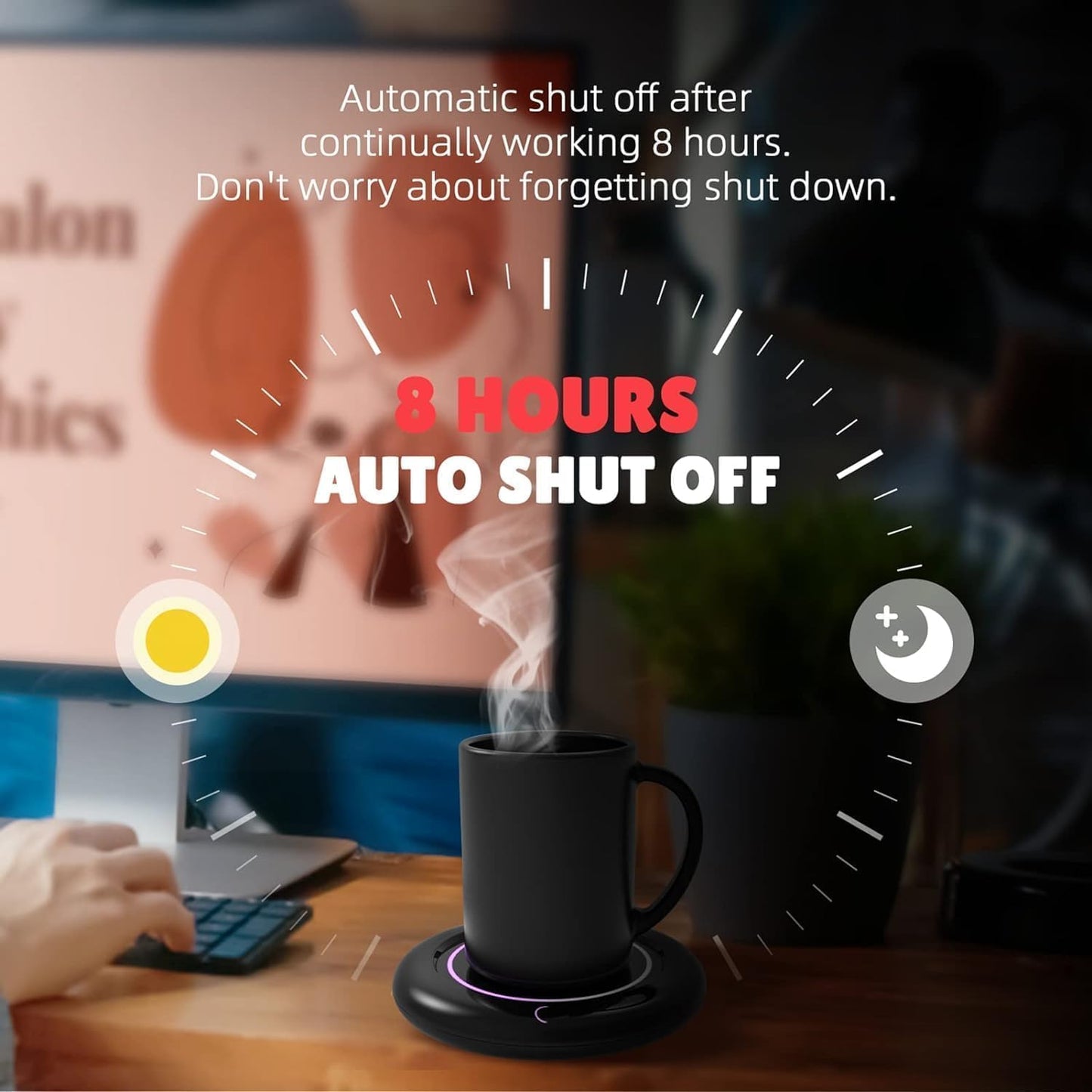 Calentador de taza de café de 40 W con apagado automático para escritorio.