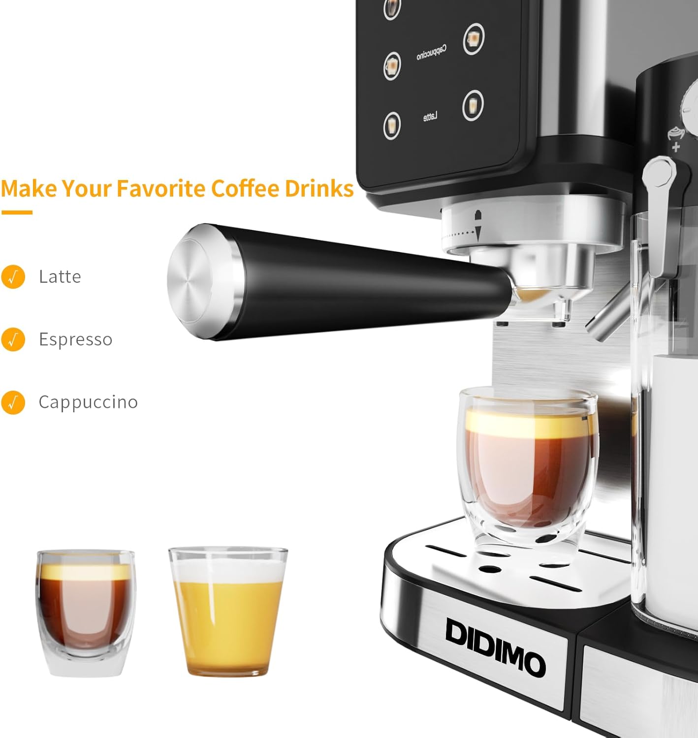 Máquina de café Didimo expreso, capuchino, latte con bomba de 20 bares y espumador de leche.