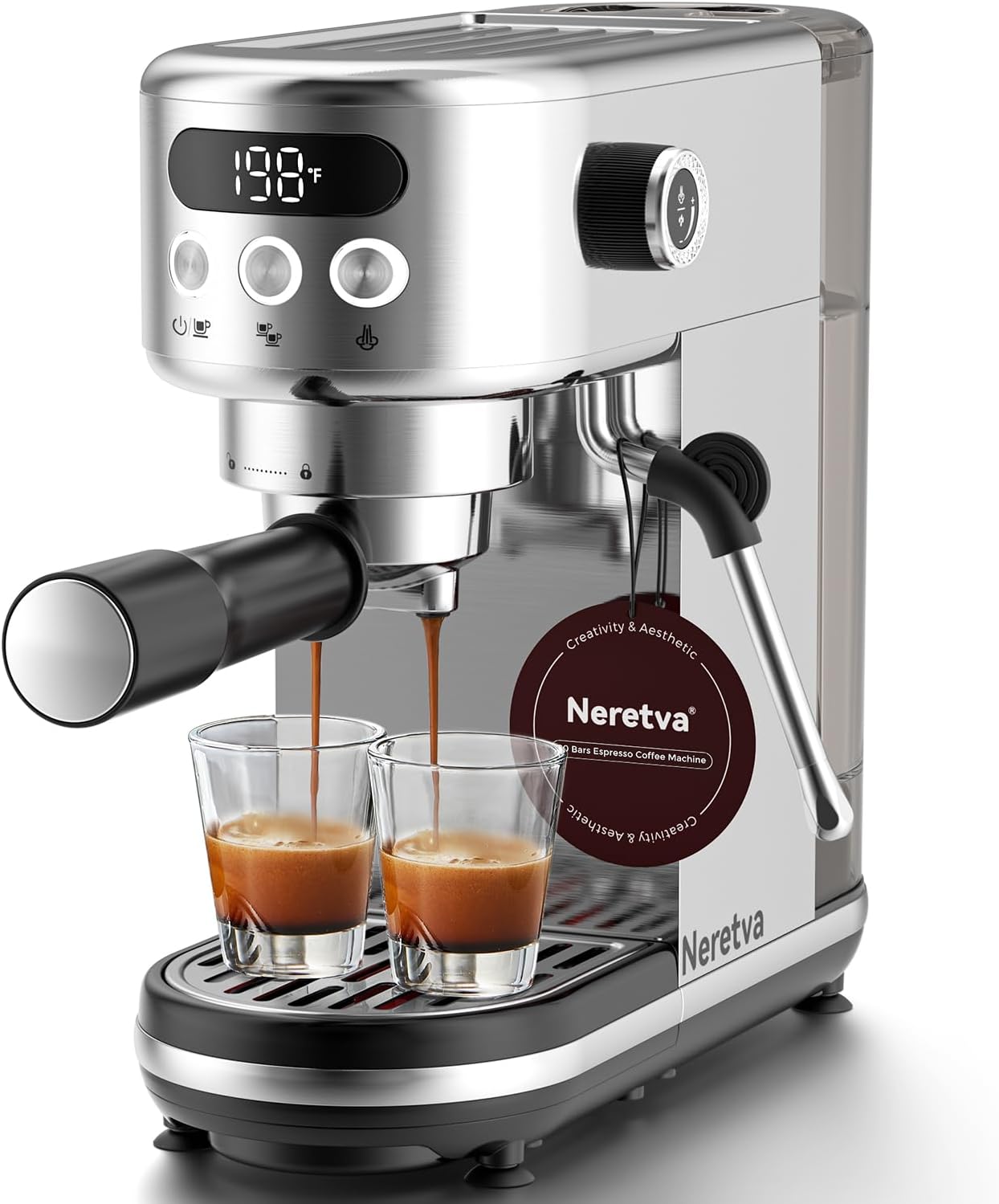 Neretva Máquina de café espresso de 20 bares, máquina de café súper compacta con pantalla LED