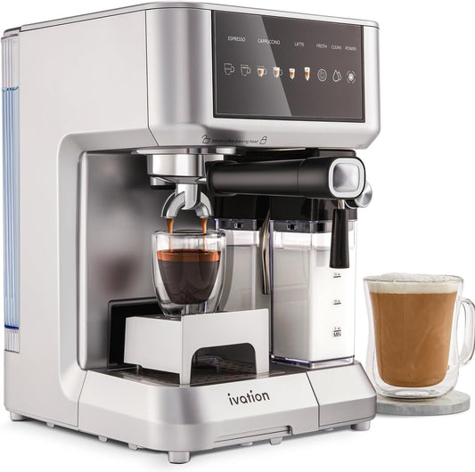 Ivation Cafetera para café expreso y capuchino con espumador de leche