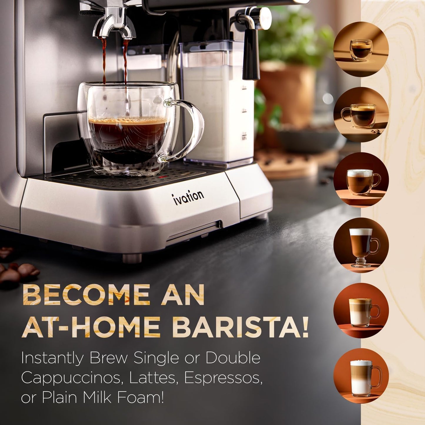 Ivation Cafetera para café expreso y capuchino con espumador de leche