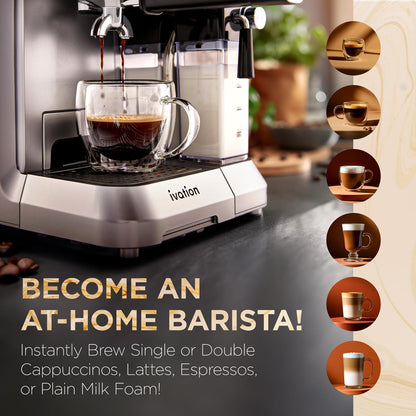 Ivation Cafetera para café expreso y capuchino con espumador de leche