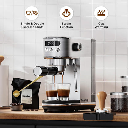 Neretva Máquina de café espresso de 20 bares, máquina de café súper compacta con pantalla LED