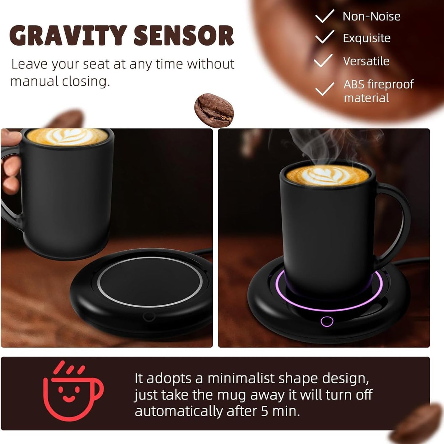 Calentador de taza de café de 40 W con apagado automático para escritorio.