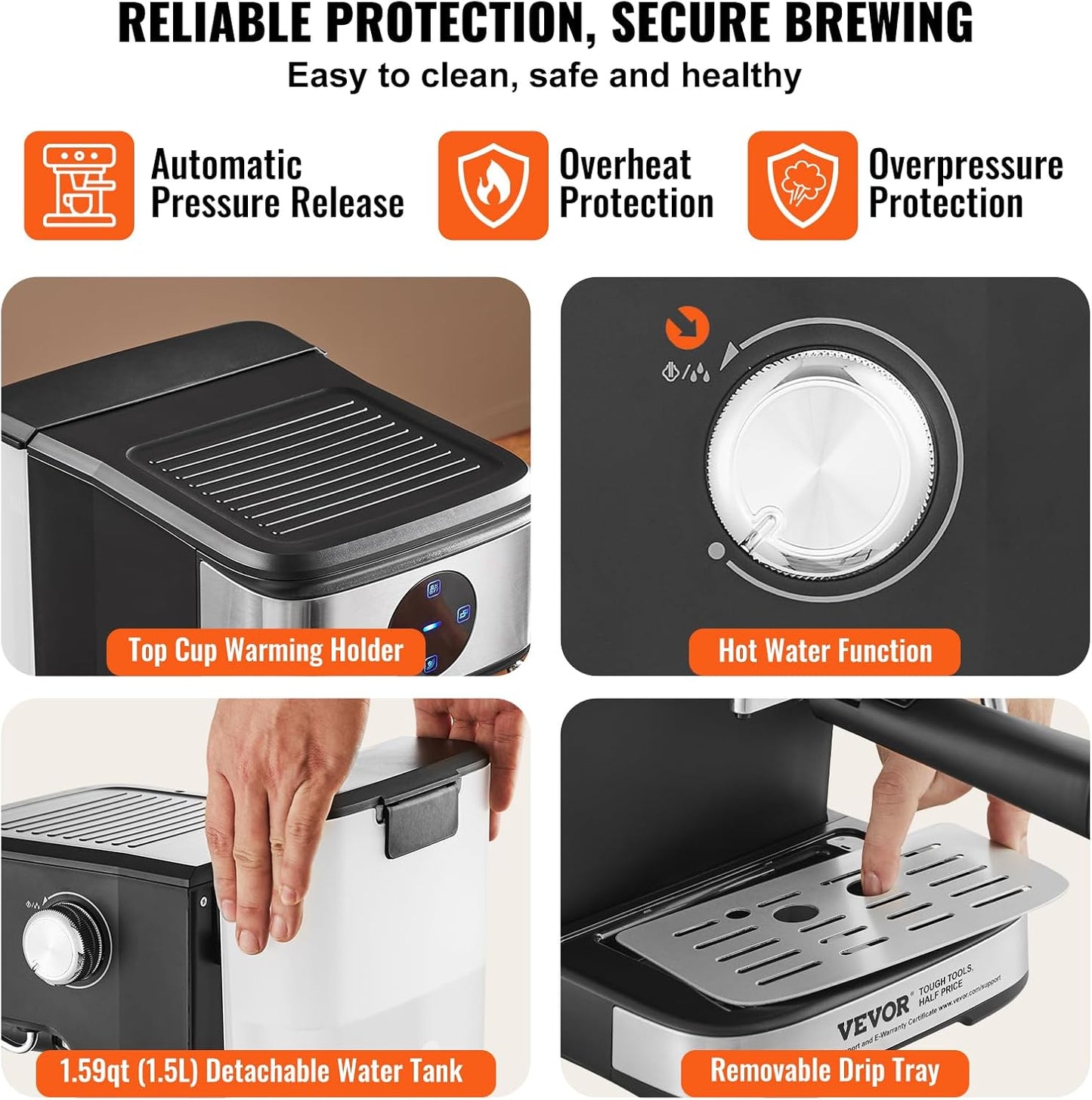 MAQUINA DE CAFE EXPRESO VEVOR 15 BARES CON ESPUMADOR DE LECHE DIGITAL.