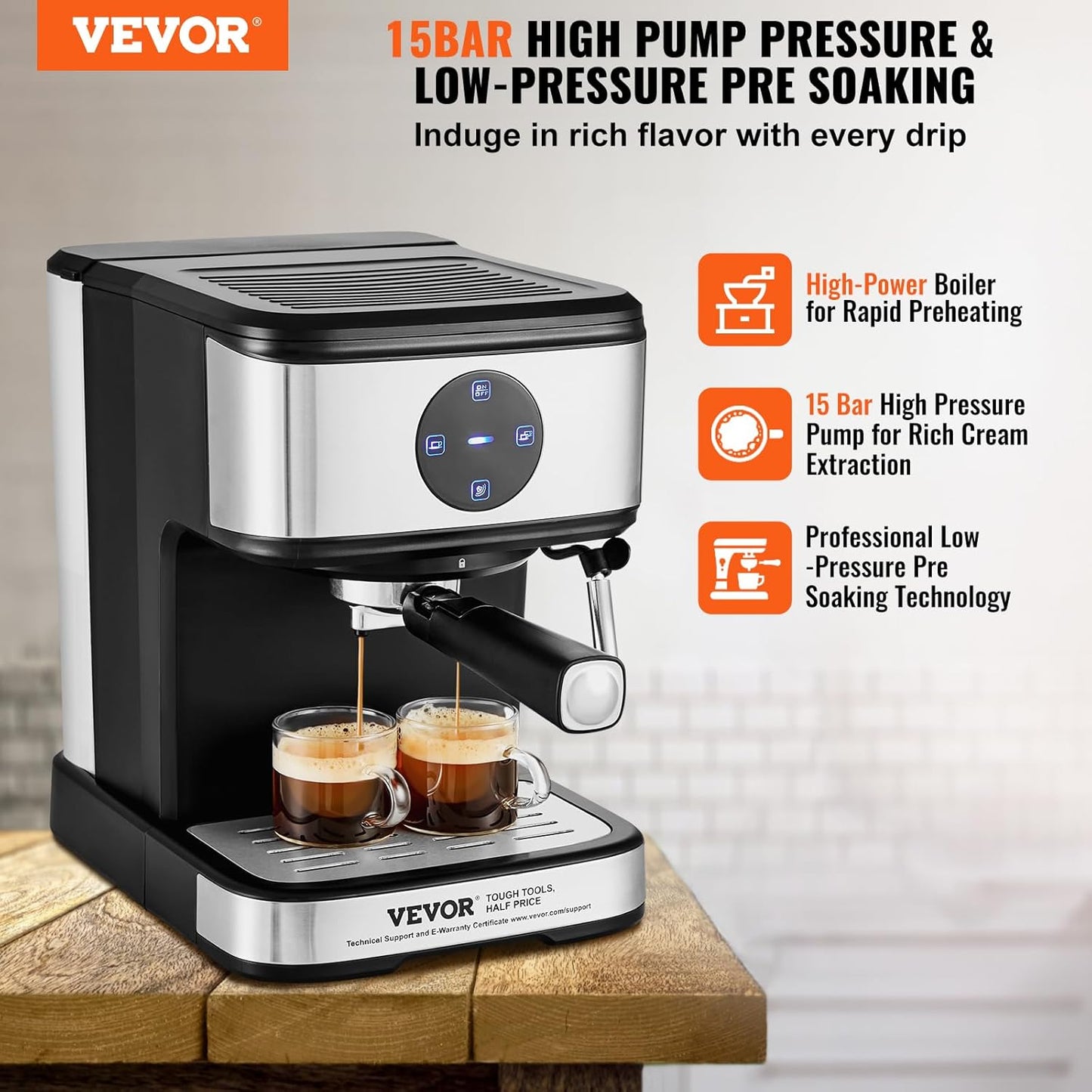 MAQUINA DE CAFE EXPRESO VEVOR 15 BARES CON ESPUMADOR DE LECHE DIGITAL.