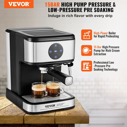 MAQUINA DE CAFE EXPRESO VEVOR 15 BARES CON ESPUMADOR DE LECHE DIGITAL.