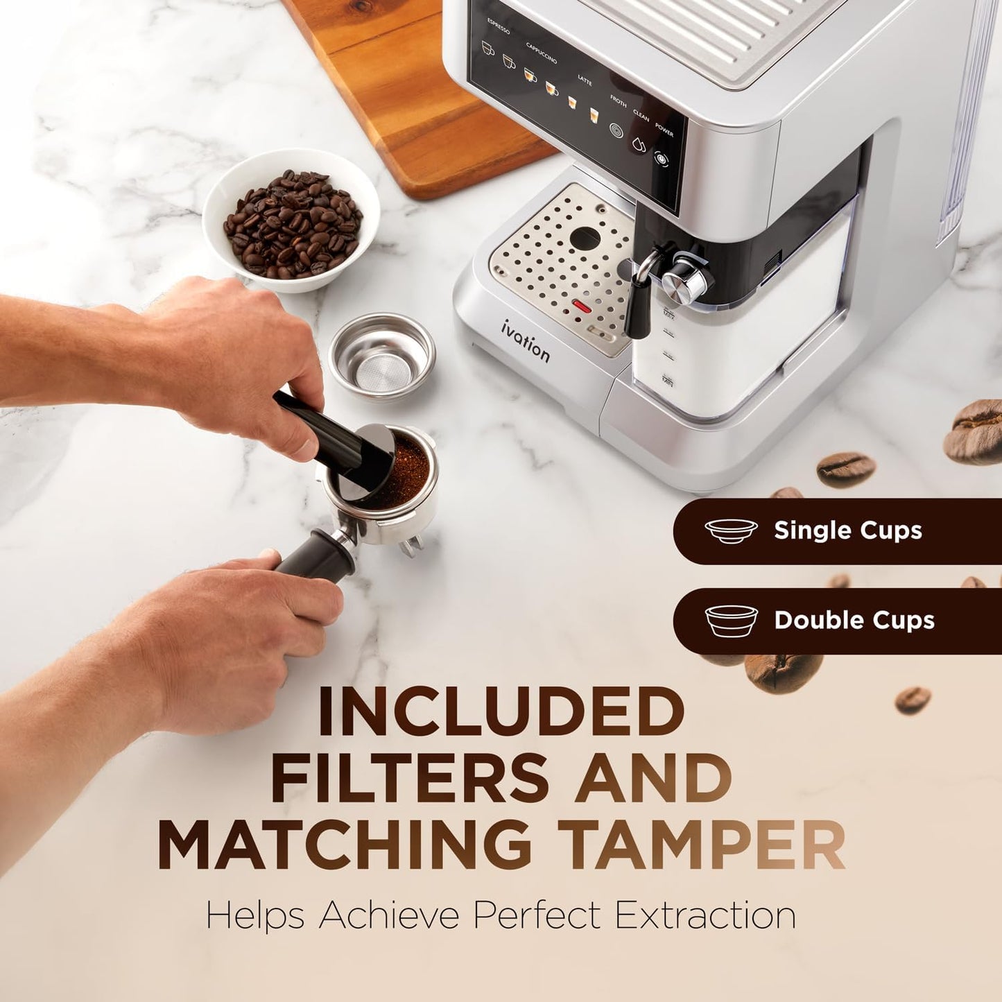 Ivation Cafetera para café expreso y capuchino con espumador de leche