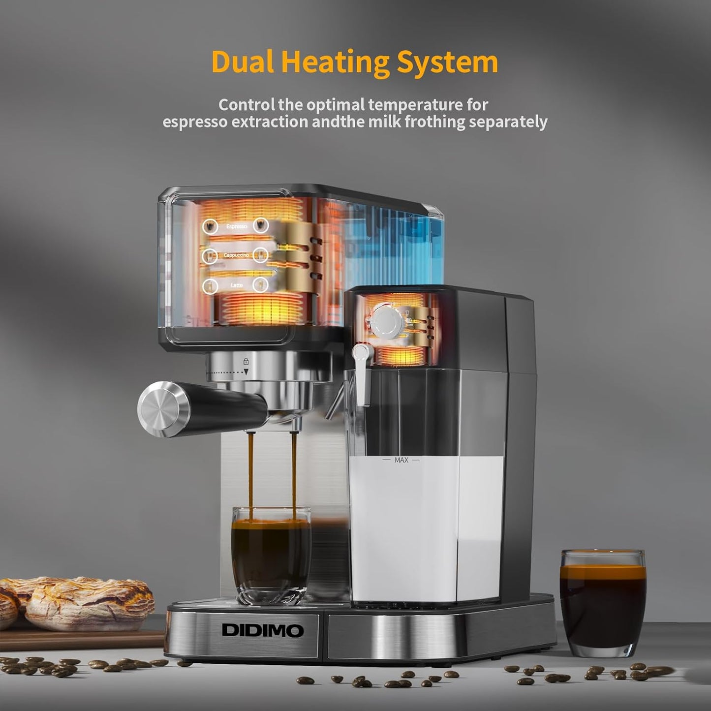 Máquina de café Didimo expreso, capuchino, latte con bomba de 20 bares y espumador de leche.