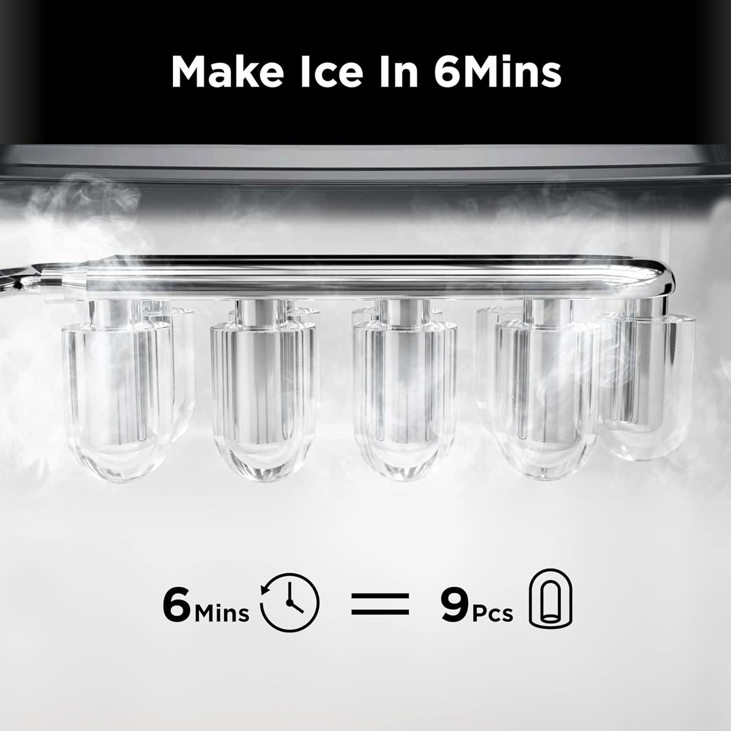 Máquina de hielo para encimera, 9 cubos listos en 6 minutos.