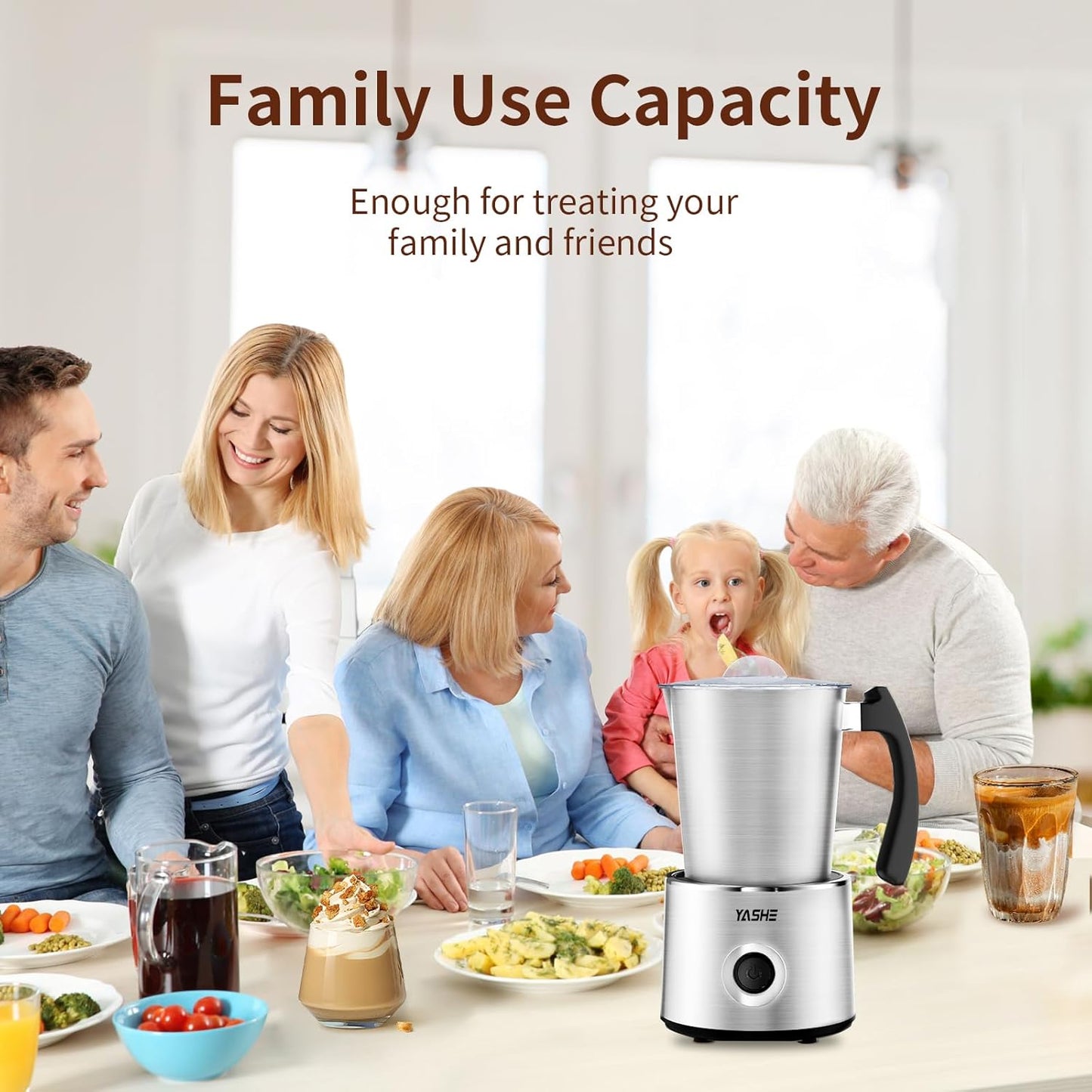 Espumador de leche Yashe, eléctrico 4 en 1, para latte, capuchino, chocolate caliente.