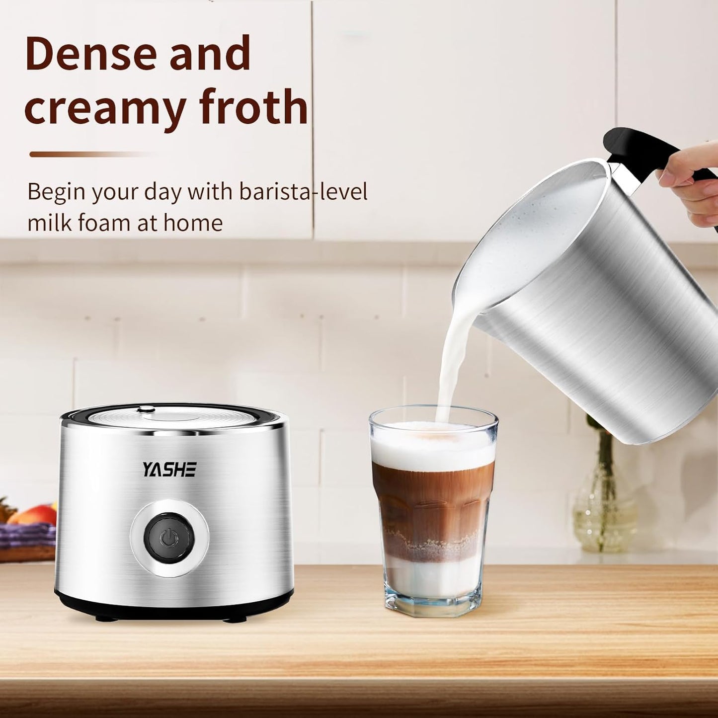 Espumador de leche Yashe, eléctrico 4 en 1, para latte, capuchino, chocolate caliente.