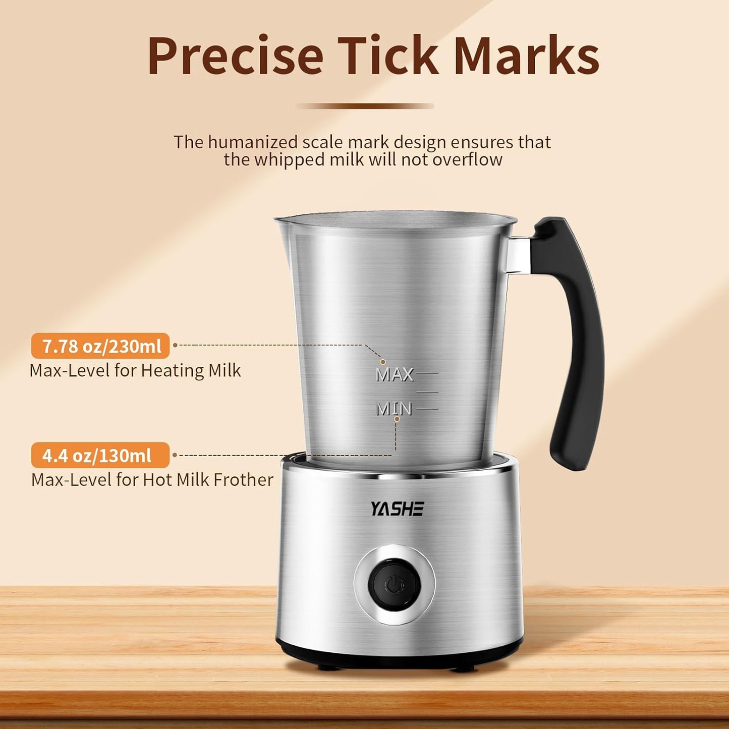 Espumador de leche Yashe, eléctrico 4 en 1, para latte, capuchino, chocolate caliente.