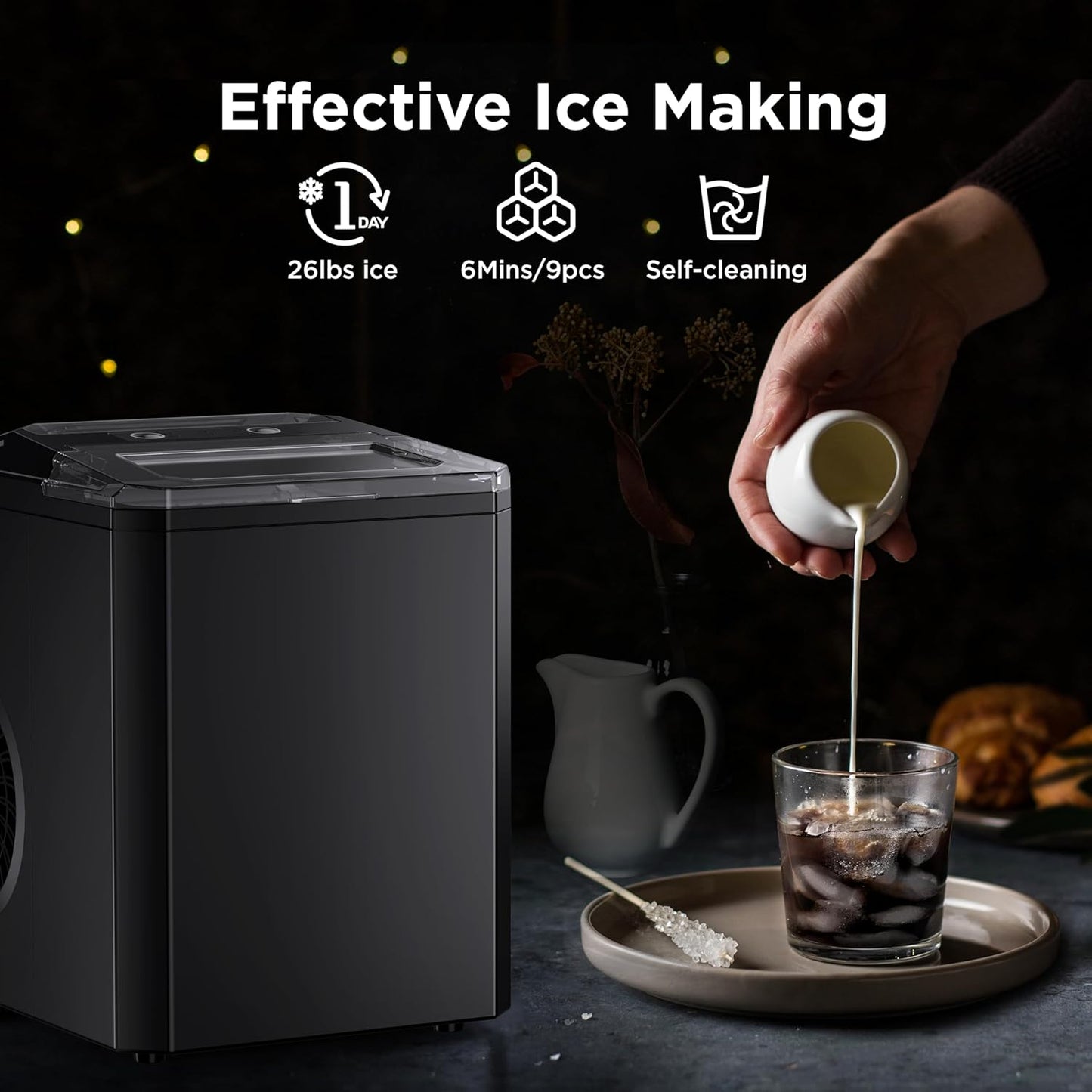 Máquina de hielo para encimera, 9 cubos listos en 6 minutos.