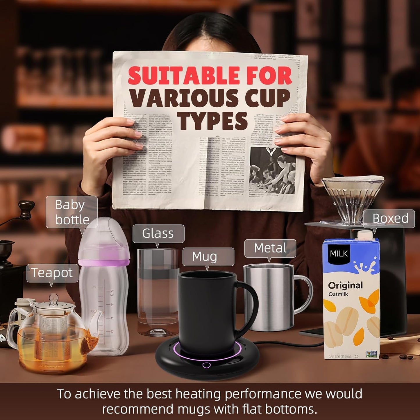 Calentador de taza de café de 40 W con apagado automático para escritorio.