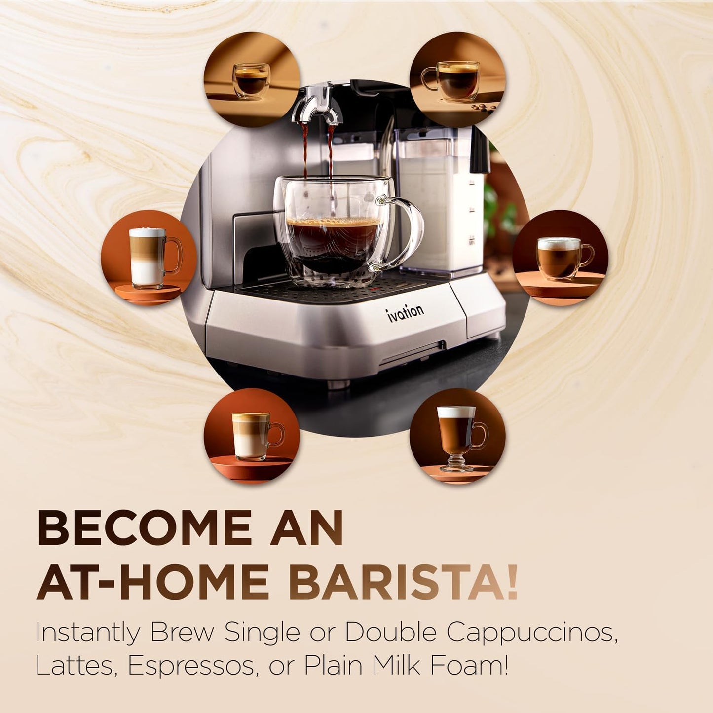 Ivation Cafetera para café expreso y capuchino con espumador de leche