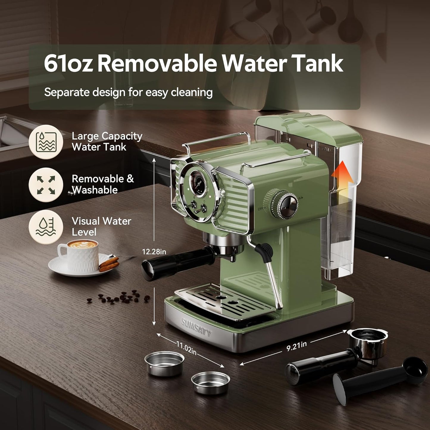 Sumsaty Máquina de café expreso de 20 bares con espumador de leche, varita de vapor
