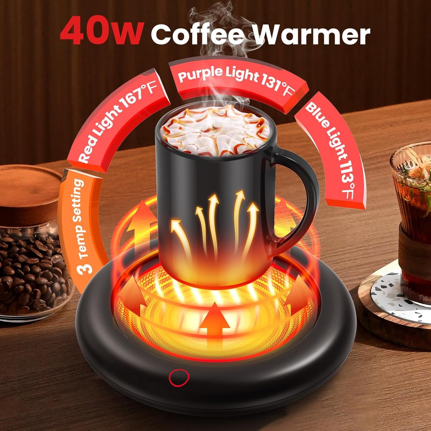 Calentador de taza de café de 40 W con apagado automático para escritorio.