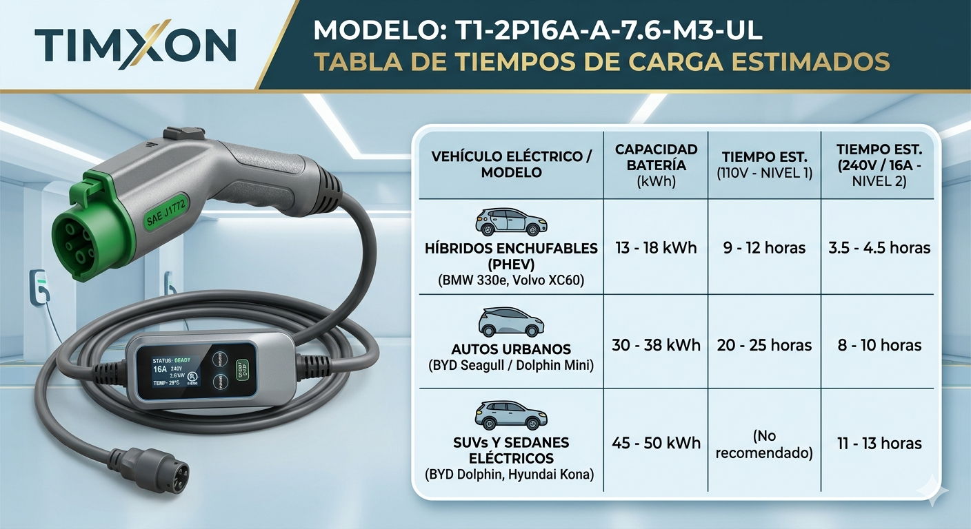 CARGADOR PORTÁTIL PARA VEHÍCULO ELÉCTRICO TIMXON 16A 3.7Kw