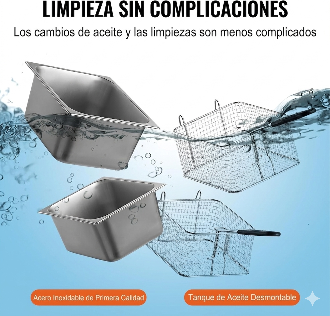 Freidora Profunda Comercial, Freidora Eléctrica de Encimera de Tanque Dual de 3000W